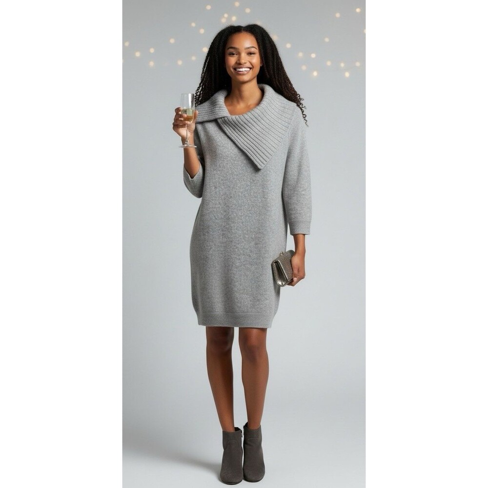 Cynthia Rowley NEW womens gray 100% cashmere 3/4 sleeve mini dress Medium